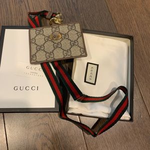 Authentic Gucci ID Holder with Signature Lanyard Strap